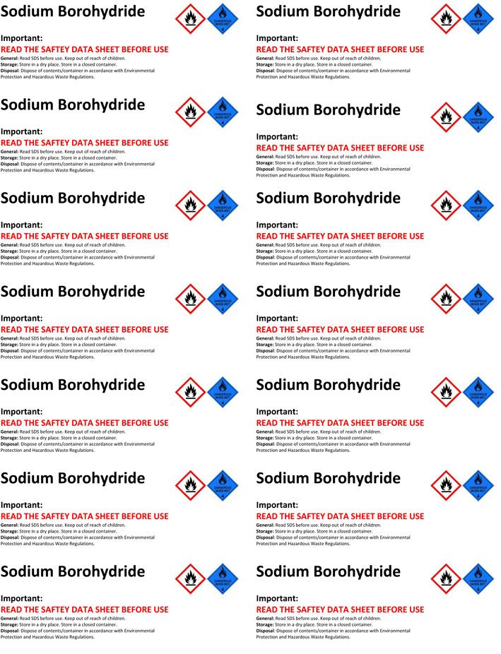 Sodium Borohydride Product Labels